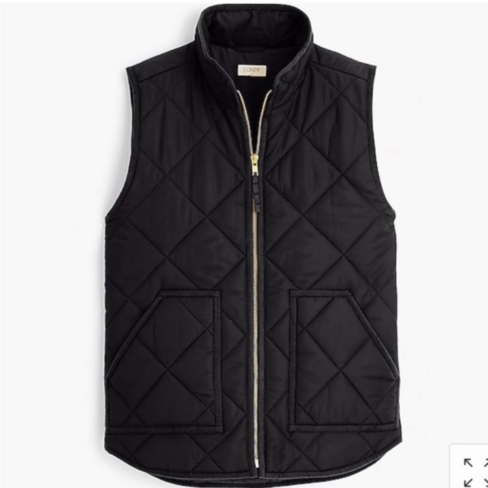 JCREW classic black quilted puffer vest with gold details